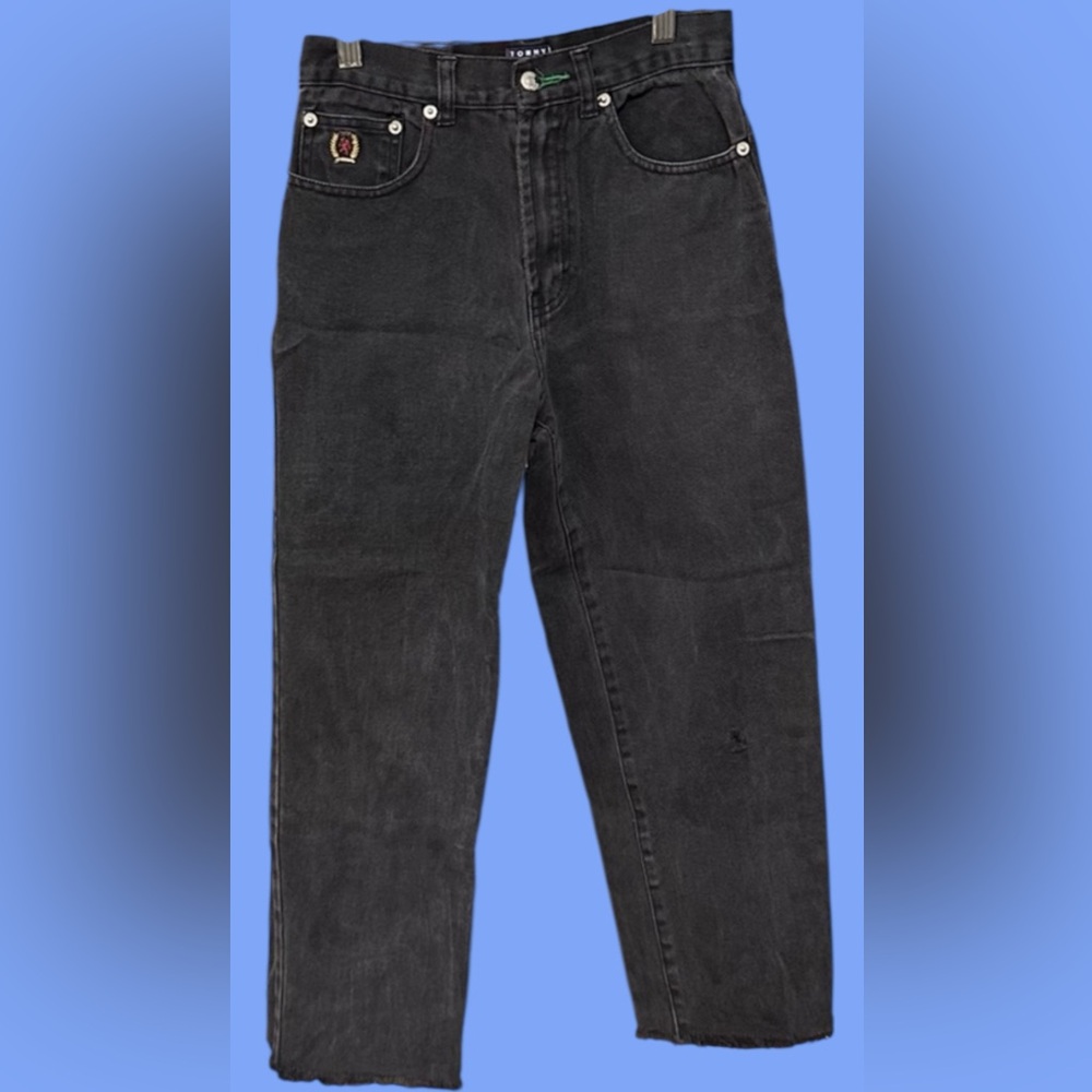 1990’s Tommy Hilfiger girls size 12 baggy jeans black denim raw hem vintage